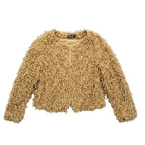 Mystree Muy Muy Fancy Beige Shaggy Fringe Loop Knit Cardigan Jacket Boho Open S